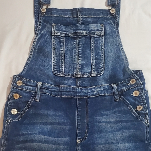 KanCan Dark Blue Distressed Women's Jean Overalls. Sz M - Picture 4 of 6